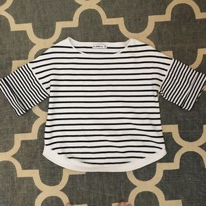 Zara Knit Black & White Striped Cropped Sweater